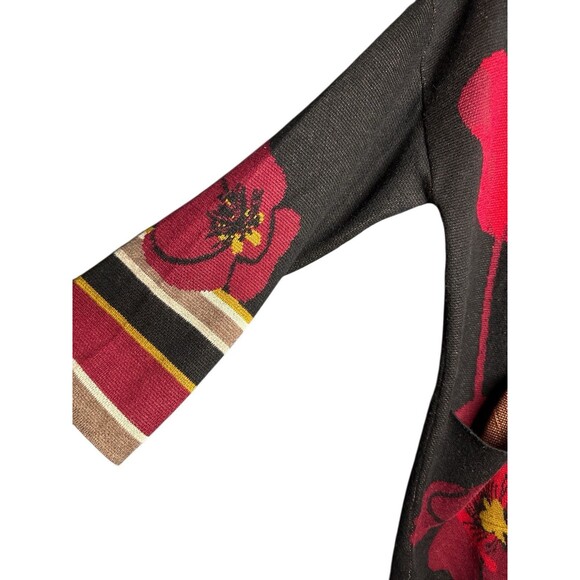 MaxSport Poppy Floral Open Front Cardigan Medium Sweater Duster Black Red Bold - Picture 2 of 9